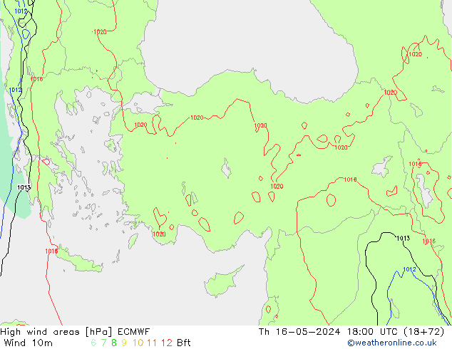 yüksek rüzgarlı alanlar ECMWF Per 16.05.2024 18 UTC