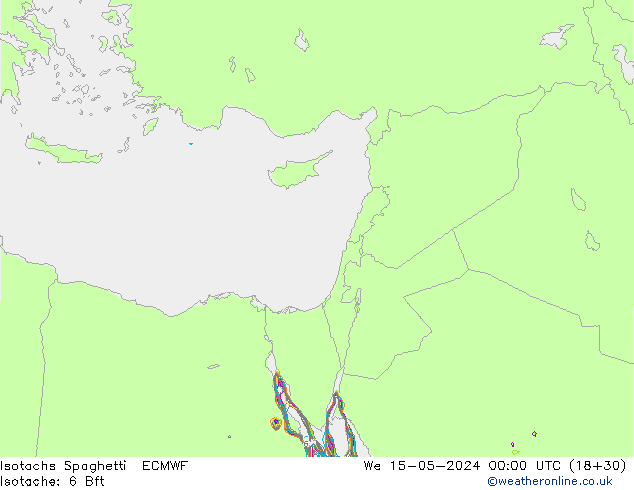 Isotaca Spaghetti ECMWF mié 15.05.2024 00 UTC