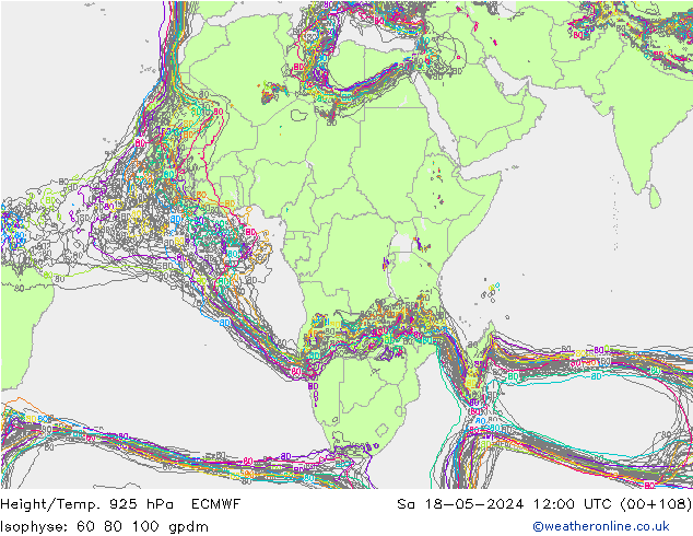 Hoogte/Temp. 925 hPa ECMWF za 18.05.2024 12 UTC
