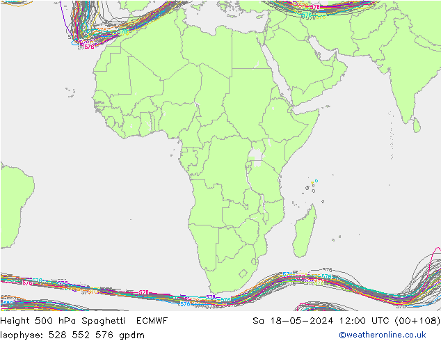 Geop. 500 hPa Spaghetti ECMWF sáb 18.05.2024 12 UTC