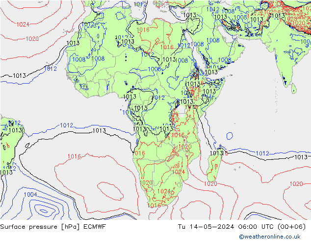 Atmosférický tlak ECMWF Út 14.05.2024 06 UTC