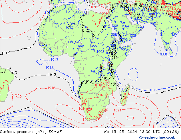 Pressione al suolo ECMWF mer 15.05.2024 12 UTC