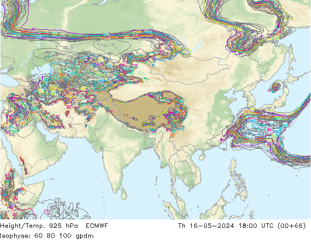 Height/Temp. 925 hPa ECMWF Čt 16.05.2024 18 UTC