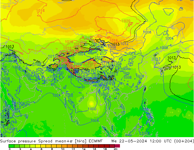 pression de l'air Spread ECMWF mer 22.05.2024 12 UTC