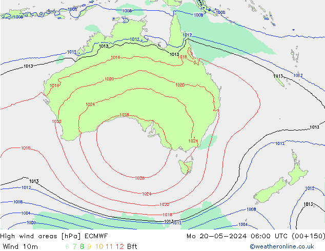yüksek rüzgarlı alanlar ECMWF Pzt 20.05.2024 06 UTC