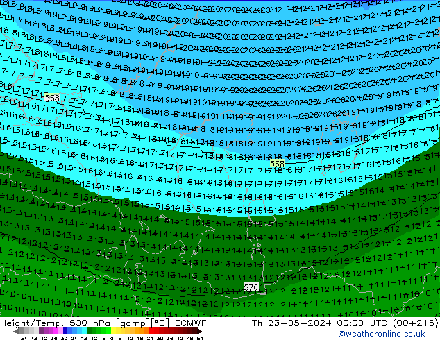 Height/Temp. 500 hPa ECMWF Th 23.05.2024 00 UTC