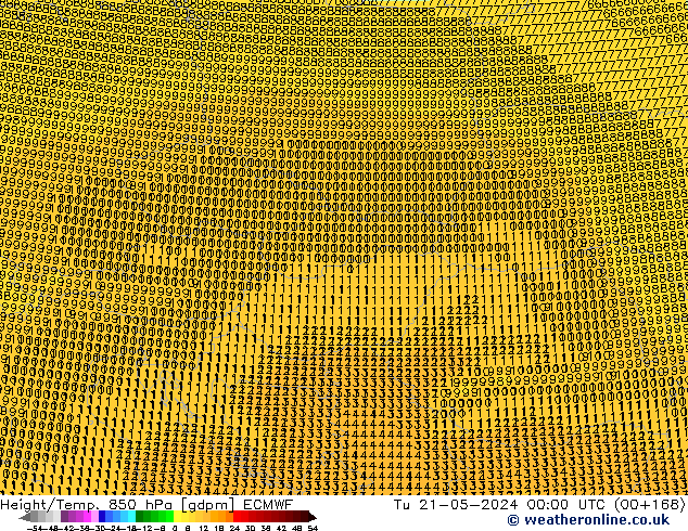 Height/Temp. 850 hPa ECMWF Út 21.05.2024 00 UTC