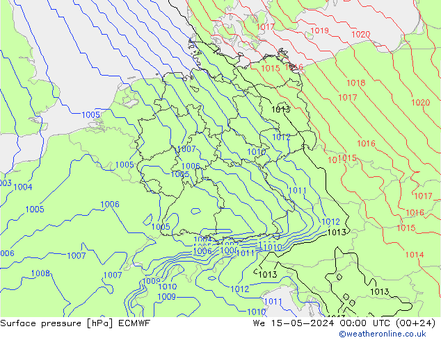 pressão do solo ECMWF Qua 15.05.2024 00 UTC
