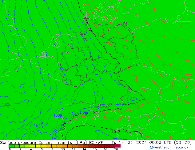 Presión superficial Spread ECMWF mar 14.05.2024 00 UTC