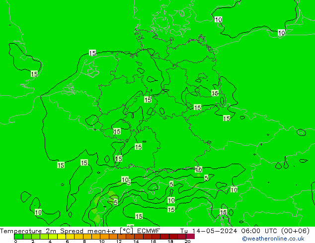 Temperatura 2m Spread ECMWF mar 14.05.2024 06 UTC