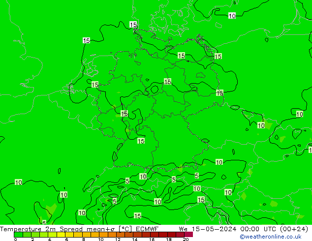 温度图 Spread ECMWF 星期三 15.05.2024 00 UTC