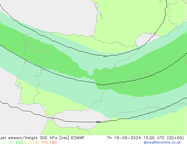 Prąd strumieniowy ECMWF czw. 16.05.2024 12 UTC