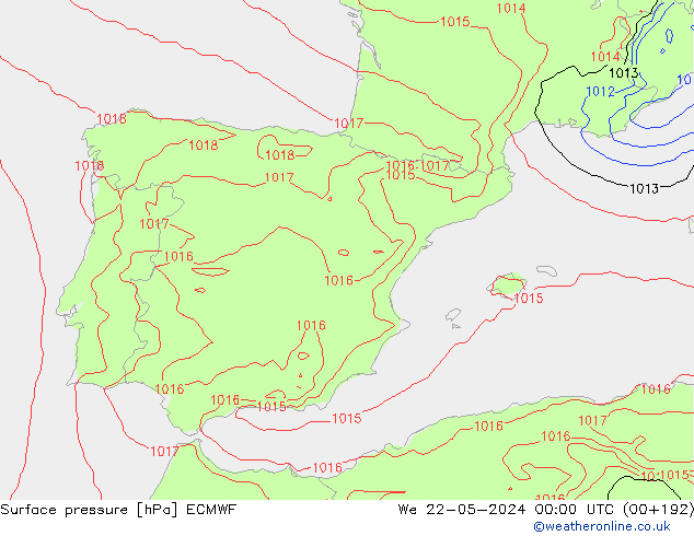 Atmosférický tlak ECMWF St 22.05.2024 00 UTC