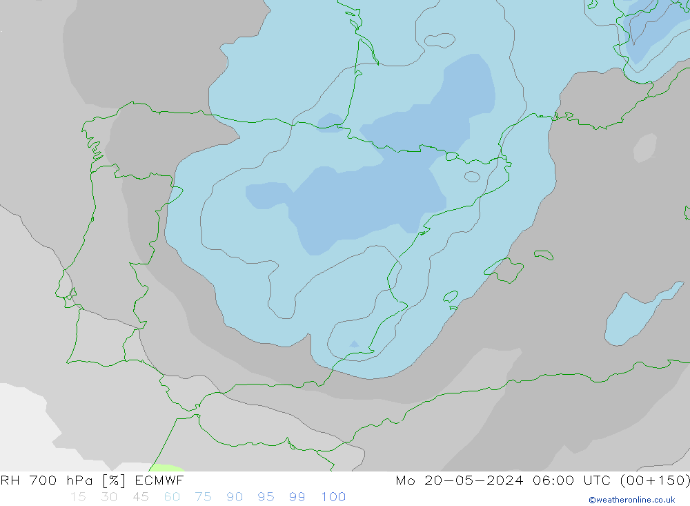 RH 700 гПа ECMWF пн 20.05.2024 06 UTC