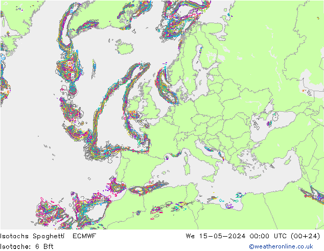 Isotachs Spaghetti ECMWF 星期三 15.05.2024 00 UTC