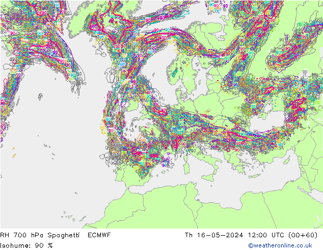 RV 700 hPa Spaghetti ECMWF do 16.05.2024 12 UTC