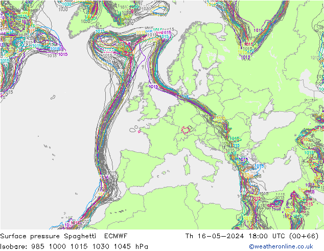 ciśnienie Spaghetti ECMWF czw. 16.05.2024 18 UTC