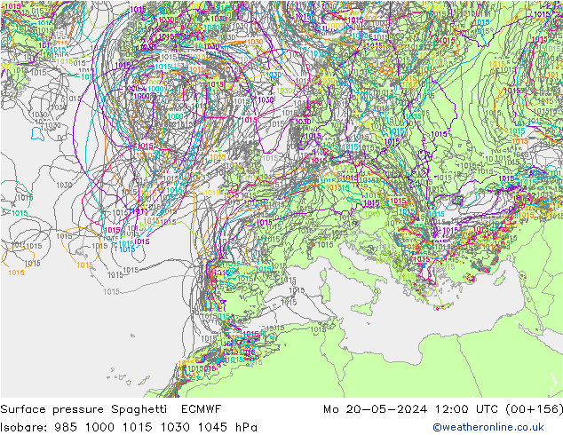 приземное давление Spaghetti ECMWF пн 20.05.2024 12 UTC