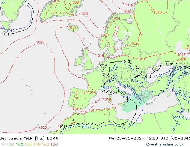 Jet Akımları/SLP ECMWF Çar 22.05.2024 12 UTC
