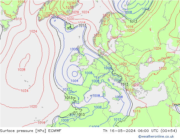 Bodendruck ECMWF Do 16.05.2024 06 UTC