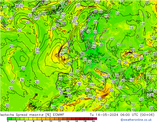 Isotaca Spread ECMWF mar 14.05.2024 06 UTC