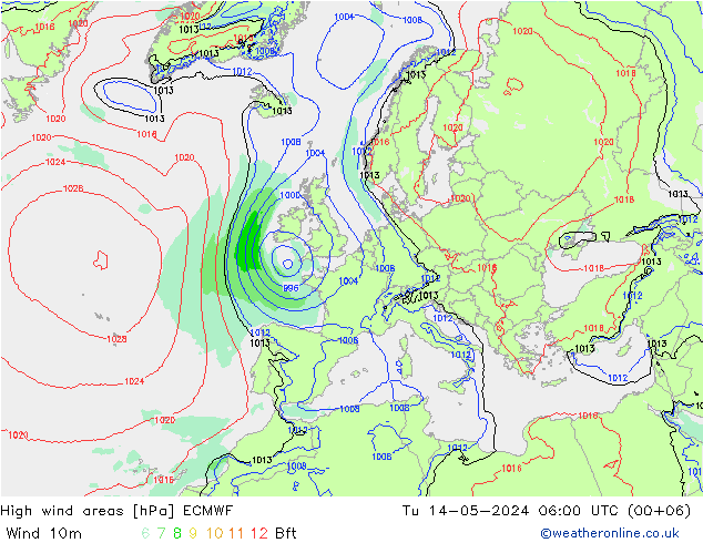 High wind areas ECMWF mar 14.05.2024 06 UTC