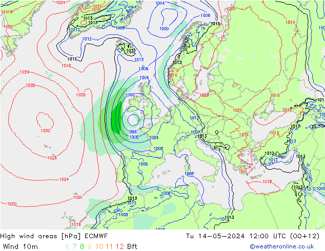 High wind areas ECMWF Tu 14.05.2024 12 UTC