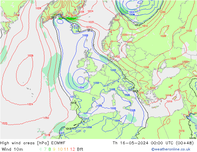 High wind areas ECMWF  16.05.2024 00 UTC