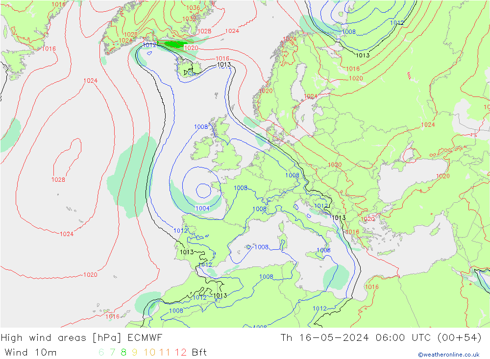 High wind areas ECMWF Qui 16.05.2024 06 UTC