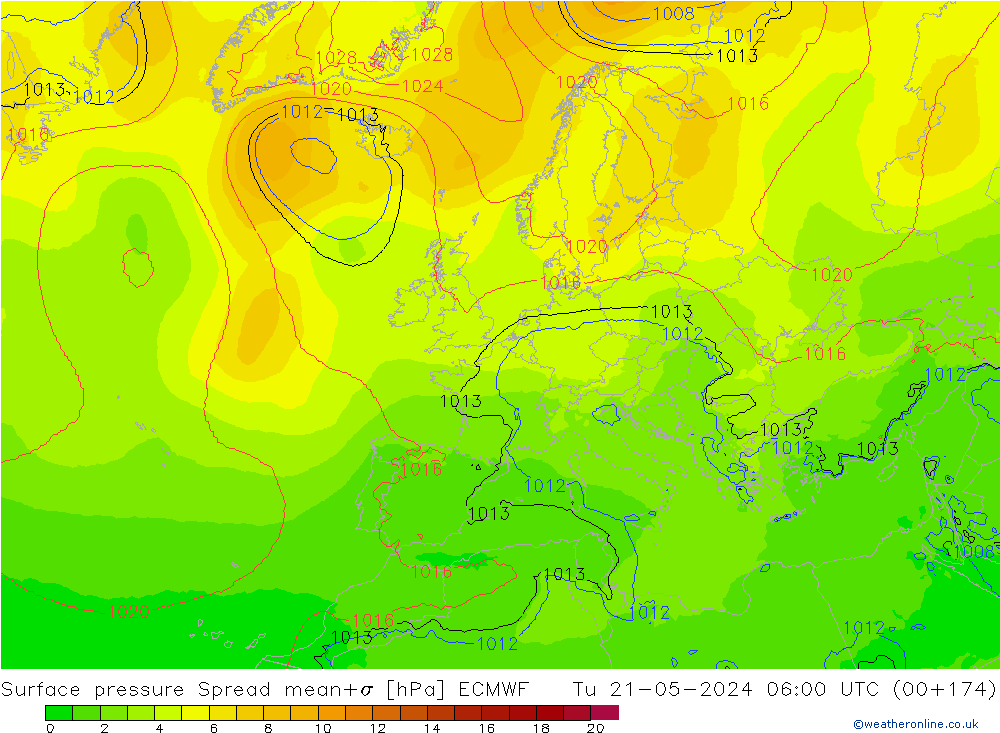 Bodendruck Spread ECMWF Di 21.05.2024 06 UTC