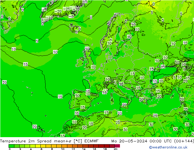 Temperature 2m Spread ECMWF Mo 20.05.2024 00 UTC