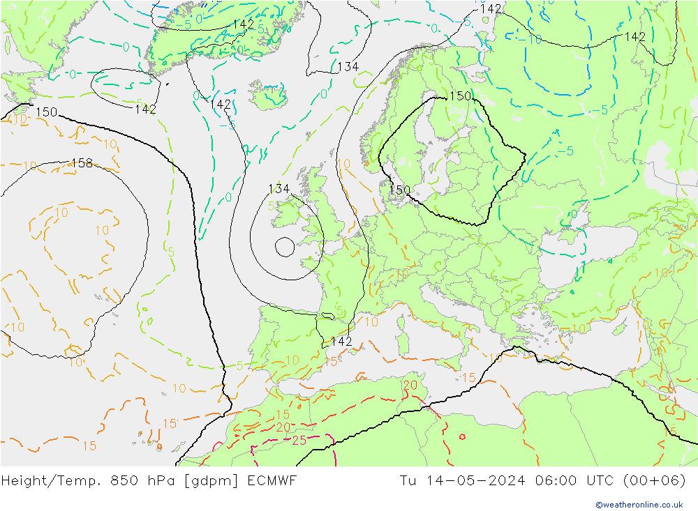 Height/Temp. 850 гПа ECMWF вт 14.05.2024 06 UTC