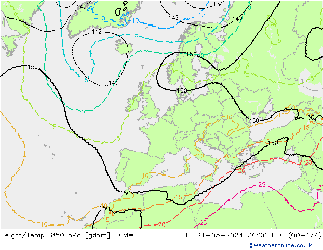 Yükseklik/Sıc. 850 hPa ECMWF Sa 21.05.2024 06 UTC