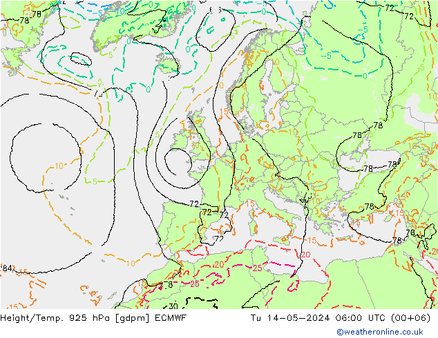 Height/Temp. 925 гПа ECMWF вт 14.05.2024 06 UTC