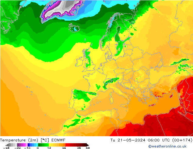 Sıcaklık Haritası (2m) ECMWF Sa 21.05.2024 06 UTC