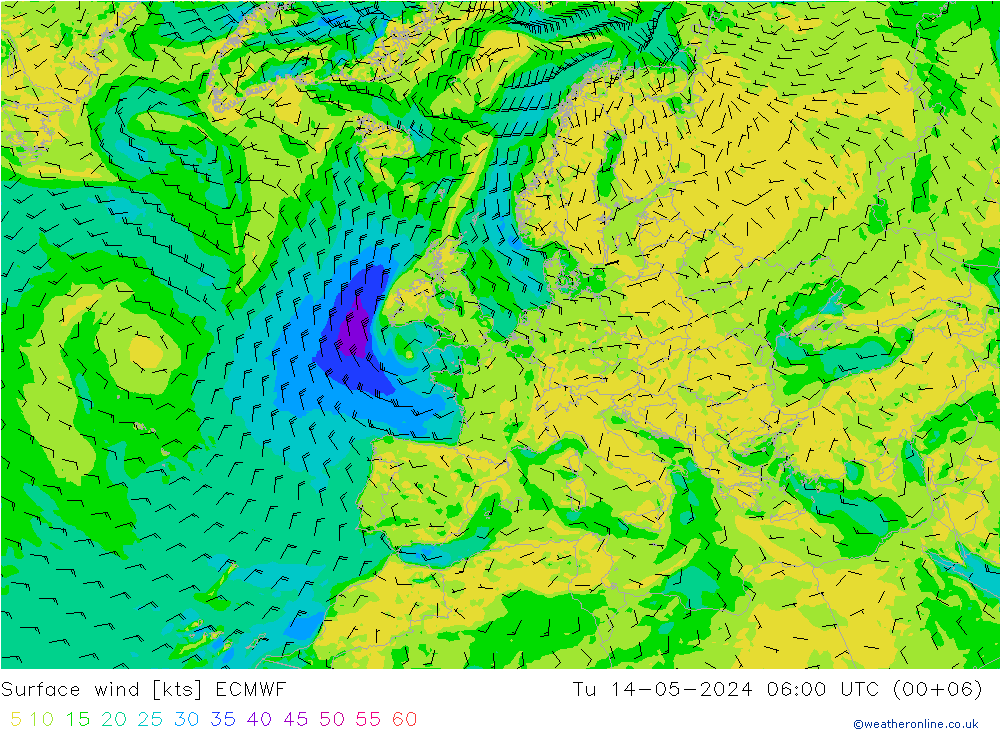 Bodenwind ECMWF Di 14.05.2024 06 UTC