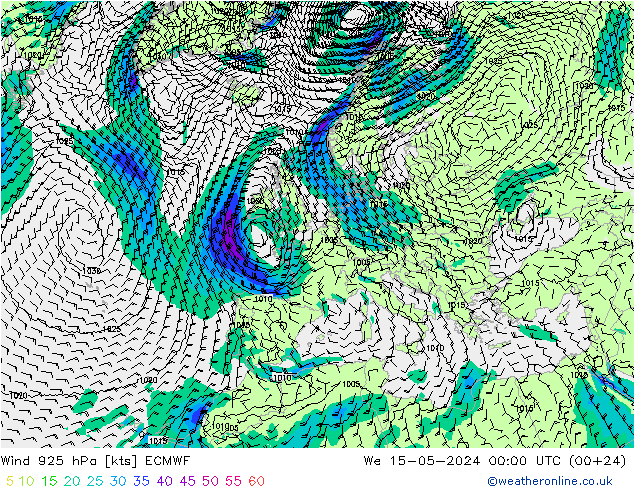 风 925 hPa ECMWF 星期三 15.05.2024 00 UTC