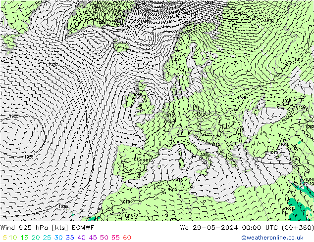 Wind 925 hPa ECMWF St 29.05.2024 00 UTC