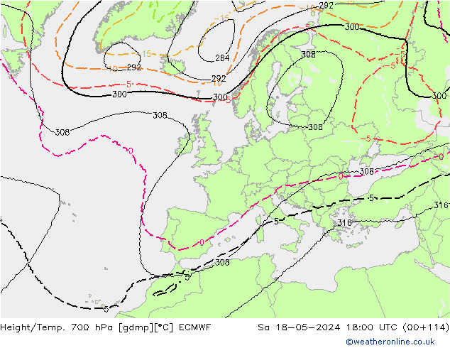 Yükseklik/Sıc. 700 hPa ECMWF Cts 18.05.2024 18 UTC