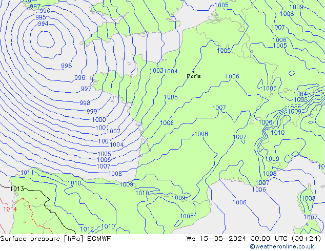Luchtdruk (Grond) ECMWF wo 15.05.2024 00 UTC