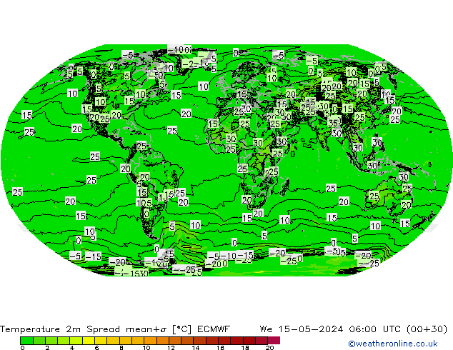 Temperature 2m Spread ECMWF St 15.05.2024 06 UTC