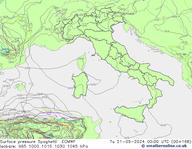 Surface pressure Spaghetti ECMWF Tu 21.05.2024 00 UTC