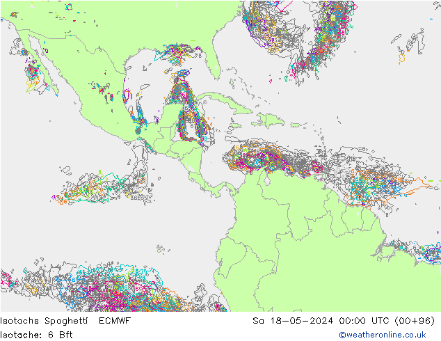 Isotachen Spaghetti ECMWF za 18.05.2024 00 UTC