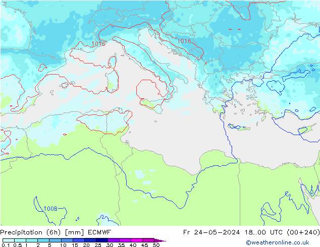 Precipitation (6h) ECMWF Fr 24.05.2024 00 UTC