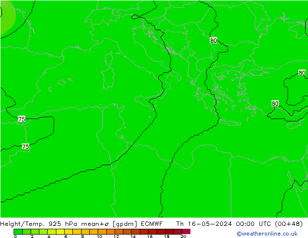 Hoogte/Temp. 925 hPa ECMWF do 16.05.2024 00 UTC