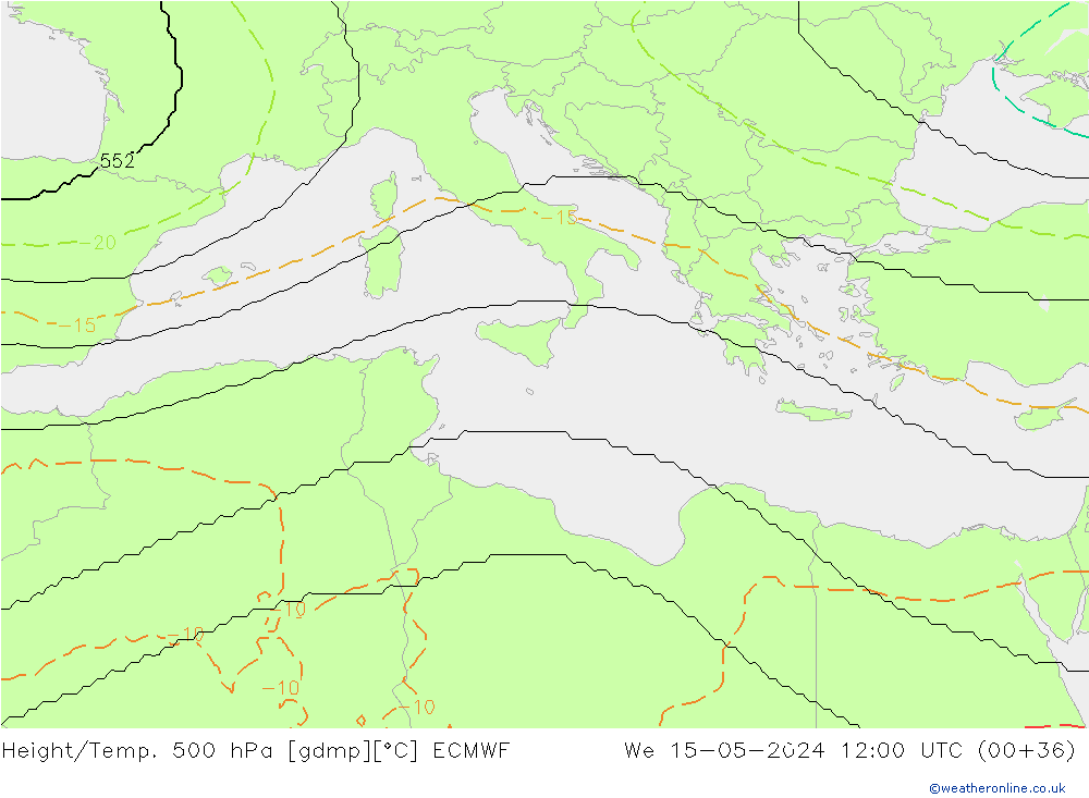 Yükseklik/Sıc. 500 hPa ECMWF Çar 15.05.2024 12 UTC