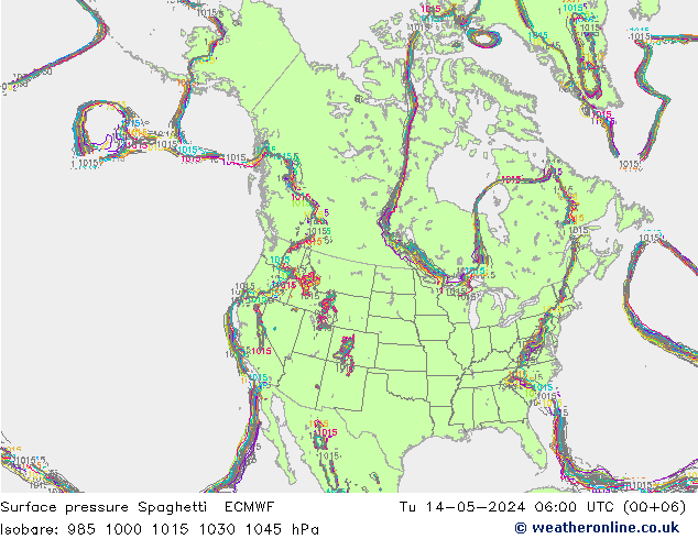 Pressione al suolo Spaghetti ECMWF mar 14.05.2024 06 UTC