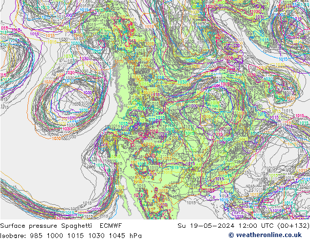Luchtdruk op zeeniveau Spaghetti ECMWF zo 19.05.2024 12 UTC