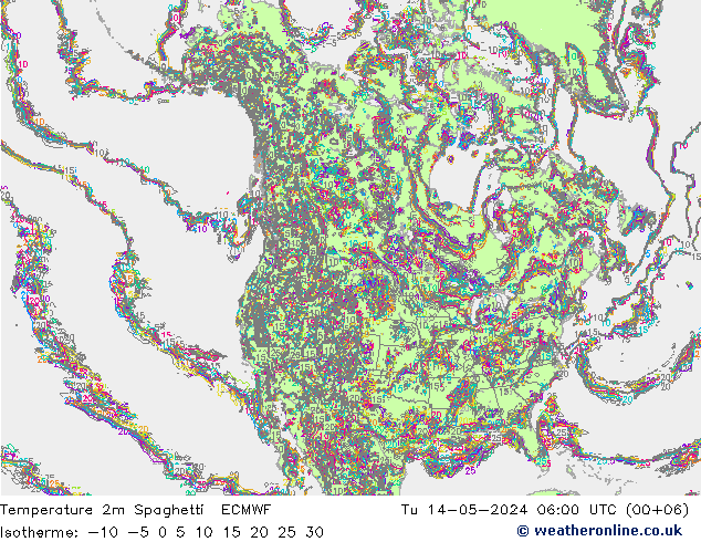 Temperature 2m Spaghetti ECMWF Tu 14.05.2024 06 UTC