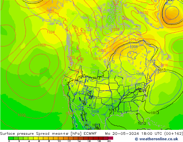 Atmosférický tlak Spread ECMWF Po 20.05.2024 18 UTC